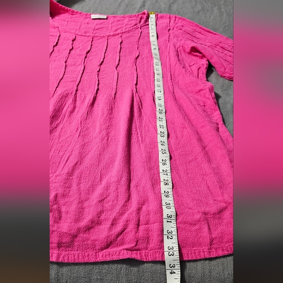 Soft Surroundings | Fuchsia Pink 3/4 Sleeve Cotton Blouse - Picture 7 of 9